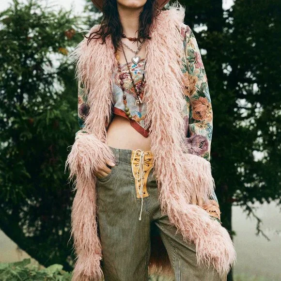 Multicolor Casual Women's Elegant Jacquard Faux Fur Coat - Picture 7 of 9